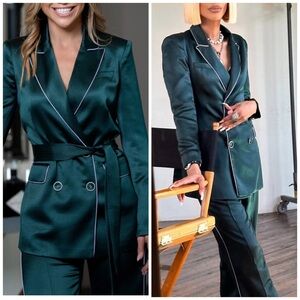 Veronica Beard Eiza Satin Belted Jacket Emerald Green Size 2 Business Casual